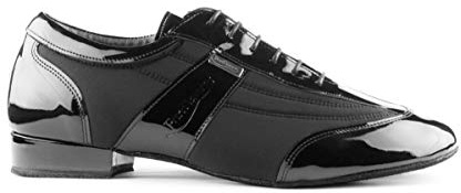 Portdance PD024 Pro - Zapatos de baile para hombre (lacado/licra negro, ancho normal, 2 cm estándar), fabricado en Portugal, Negro , 45 EU