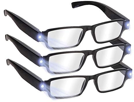 DuanMei Reading Glasses with Light Bright LED Readers with Lights Reading Glasses Lighted Magnifier Nighttime Reader Compact Full Frame Eyewear Unisex Clear Vision Lighted Eye Glasses,+2.5