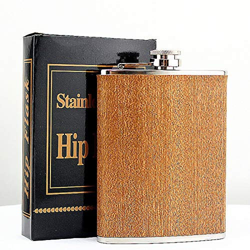 QSCTYG Petaca Creativa Hip 8 Oz Petaca en Acero Inoxidable de Madera de la Botella de Vino Whisky Retro Alcohol Bolsillo de la garrafa con la Caja for los Regalos 29