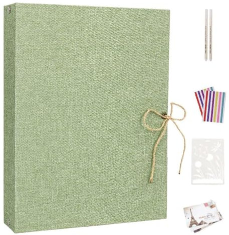 Fotoalbum zum Selbstgestalten, AIOR Schwarze Seiten Fotoalben Scrapbook Groß zum Einkleben, Leinen Nachfüllbar Fotobuch Gästebuch Stammbuch, Geburtstag Jahrestag Geschenk, Grün