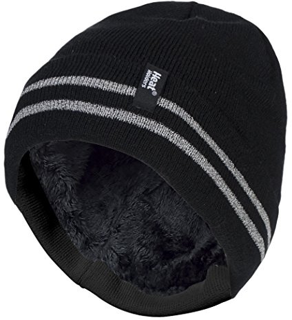 HEAT HOLDERS - Mens hi vis Reflective Outdoor Winter Thermal Knitted high Visibility Turnover hat in Orange and Yellow (One Size, Hi Vis Black)