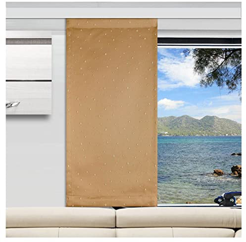 SeGaTeX home fashion Flächengardine Wohnwagen-Dekopaneele Cupido braun-beige Caravan-Gardine Bestickt gepunktet Fertigung nach Maß (Wunschhöhe angeben)