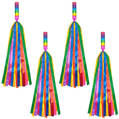 Niuhong 4 Pcs Regenbogen Bänder Spielzeug Hand Gehalten Rainbow Ribbon Tanz Ringe Streamer Kinder Baton Stange Luftschlangen Bunt Regenbogenband Party-Aktivitäten Kindergarten Spielen Handle Griff