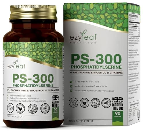 Ezyleaf Fosfatidilserina PS-300 con Colina Bitartrato e Mio-inositolo | 90 Capsule Alta Potenza - 300 mg per dose | Fosfatidilserina, Colina Integratore | Non-OGM e Senza Glutine, Certificato ISO