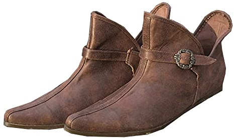 Stivali medievali da donna - Scarpe singole piatte in pelle PU con fibbia regolabile per cintura - Stivaletti Renaissance Larp Boots Retro in pelle per uomini e donne (43)