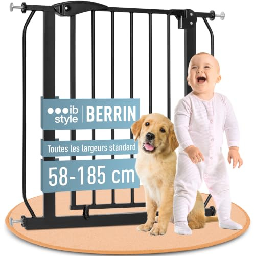 IB STYLE Barrera de Seguridad Berrin - Puerta de Escalera, Sin Taladrar, Auto Close, Doble Bloqueo, Niños Pequeños, Negro, Ancho: 115-125 cm
