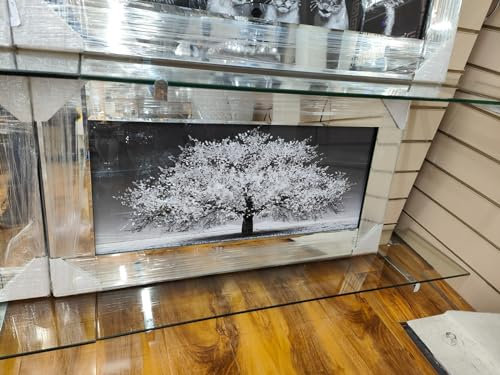Biznest Blossom Tree Picture 3D Glitter Liquid Art Mirrored Frame Wall Art 85x45cm (Silver)