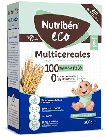 Nutribén EcoPapilla Multicereales | 300 g | Alimento para Bebés a partir de 6 meses | 0% azúcares añadidos | Cereales Ecológicos, Trigo, Arroz, Avena, Cebada y Centeno | Sin aceite de palma