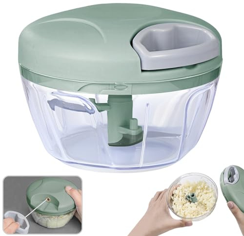 NIUAWASA Picadora manual con cuerda, 500 ml mano comida trituradora multifunción de verduras, robot de cocina con cuchillas de acero inoxidable, rebanadora Dicer Grinder para cebolla, ajo, nueces