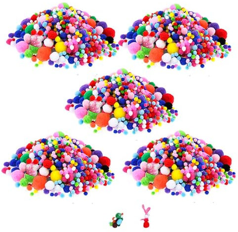 Semazz Pompons,600 Pièces Craft Pompons Multicolore Fluffy Petit Pompon pour Artisanat Art DIY Jouets Décoration 5 Tailles