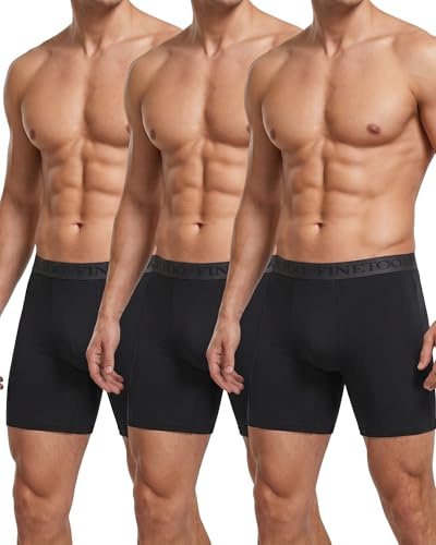 FINETOO Lot de 3 Boxer Homme Coton Long Caleçon Pas d'étiquette Qui Gratte sous-vêtement Fitted Trunk S-2XL