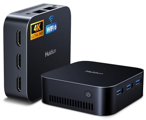 Huidun H20 Mini PC Ιntel Alder Lake N95 16GB LPDDR5 RAM (Tecnología Avanzada, 35% Mejor Que DDR4) 512GB SSD, WiFi 6/BT 5.2, 3xHDMI 4K, W-11 Pro, Doble LAN Mini Ordenador de Sobremesa para Negocios