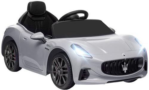 AIYAPLAY Coche Eléctrico para Niños Maserati Gran Turismo Folgore Gris | +3 Años, 2 Motores Potentes, Batería 12V, Mando a Distancia 2,4G, Ruedas Auxiliares, Faros, Bocina, MP3