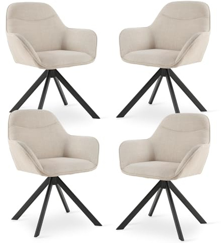 Goeurvant Set of 4 Dining Chairs Upholstered Kitchen Chairs with Backrest, Armrests, Metal Legs,Polyester Armchair for Living Room, Lounge, Office, Dressing Table, Beige