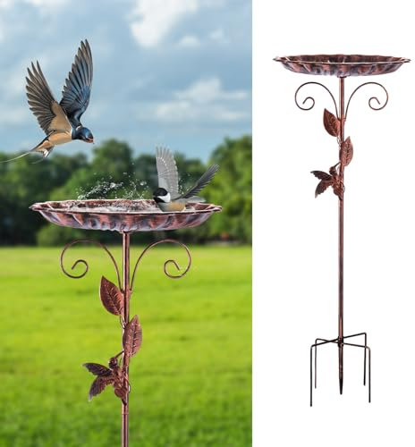 Restorgan Vogelbad für den Garten,Vogeltränke Stehend,35In Metall Vintage Freistehendes Vogelbad mit Stabiler 5-Zinken-Basis,Vogeltränke Groß Frostsicher Winterfest (Antike Bronze)