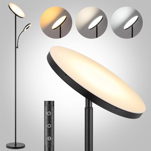 Home Sweet Home Lampadaire LED moderne avec lampe de lecture | 25/25/175 cm, noir | 42W 3636lm | 2700K-6500K Intensité variable | Projecteur de plafond orientable et flexible