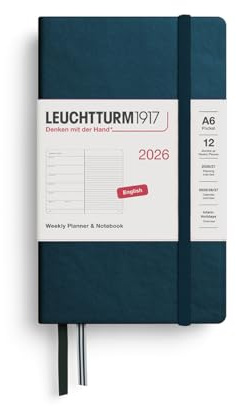 LEUCHTTURM1917 372669 veckokalender och anteckningsbok ficka (A6) 2026, Deep Sea, engelska