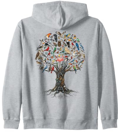 Diverse Bird Species Tree with Camera and Binocular Trunk Zip Hoodie