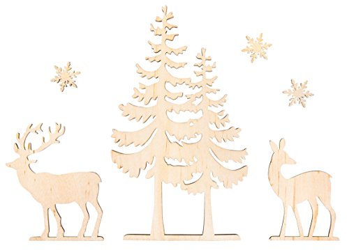 Rayher Figuras madera ciervos y árboles, 6 piezas, 3-18,5 cm, decoración Navidad, 46322000