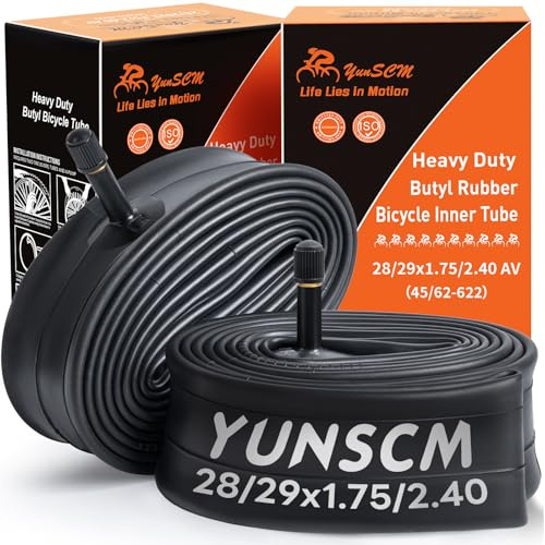 YUNSCM 28/29 Heavy Duty Bike Tubes AV32mm 29x1.75/2.4 28x1.75/2.4 (45/62-622) Schrader Valve Bicycle Tubes Compatible with 28/29x1.75/1.95/2.0/2.1/2.125/2.25/2.3/2.40 Bike Tire Tubes-2 PCS