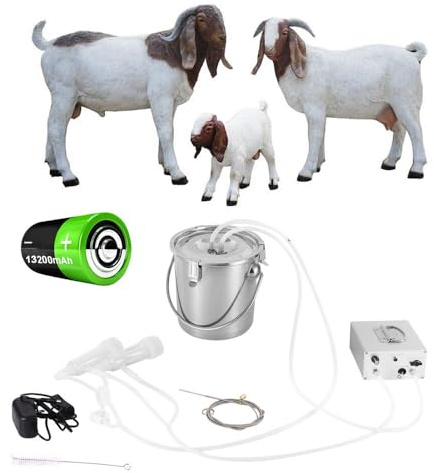 MAPOTAD Elektrisk mjölkmaskin med 3 l, automatisk uppladdningsbar batteridriven pulserande vakuumpump med 2 spenkoppar i rostfritt stål för get (batterimodell)