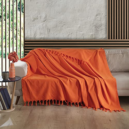 Milam London Manta naranja 100% algodón grande para sofás, camas, colcha, tamaño doble, 200 x 230 cm