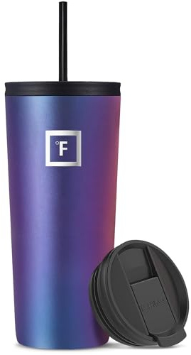 IRON °FLASK Classic Tumbler - Vacuum Insulated Stainless Steel Water Bottle, Double Walled, Drinking Cup, Insulated Travel Mug (Aurora, 24 oz Solid Lid)