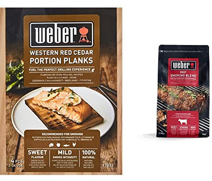 Weber Panetti per affumicatura in Legno di Cedro conf. 4 pz & 17663 - Miscela Chips per affumicatura Carne di Manzo, 700g, Nero