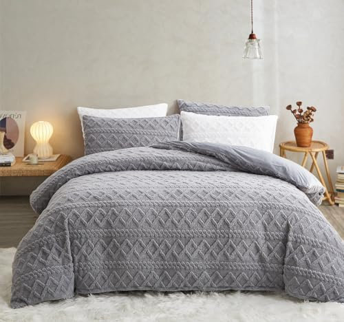 Sedefen 2er Set Kissenbezug 40x80cm Grau Winter Warme Cashmere Touch Flauschig Kissenbezug Fleece Flanell Geometrischmuster Kopfkissenbezug mit Reißverschluss