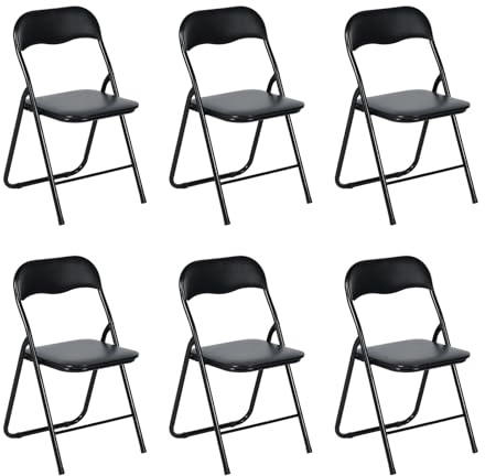 LuxNook Lot de 6 Chaises liantes avec Assise rembourrée en PVC et Coussin en PVC pour Chaises de Cuisine, de Jardin et de Camping, MANGO-PVC-BK-6