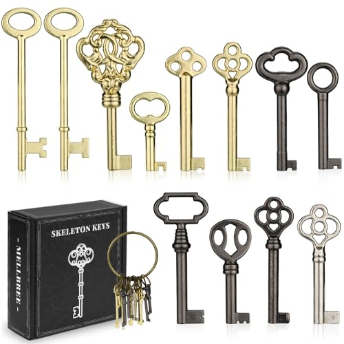 Mellbree Skeleton Key, 12-Key Universal Hollow Barrel Skeleton Keys Kit for Antique Dresser, Chinese Cabinet, Antique Furniture and Old Style Cabinets or Doors, Select Furniture Limited Compatibility