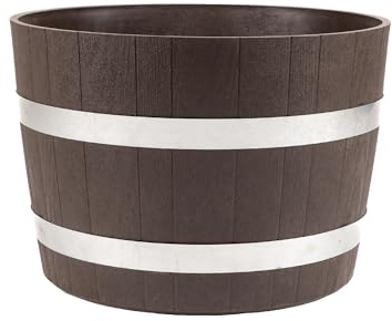 RTS Home Accents Better Barrel Heavy Duty 24” Planter with Rusting Steel Bands, Walnut Color