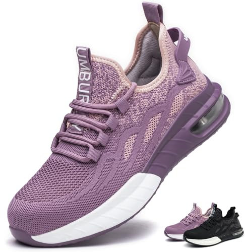 KTDYG Chaussures de Sécurité Femme Légère et Confortable Basket de Sécurité Hommes Respirante Basket Antidérapante de Travail Embout Acier, Violet, 39EU