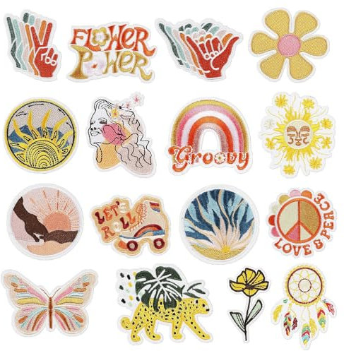 Bügelbilder für Textilien, 16 Stück Flicken zum Aufbügeln Bestickte Bügelflicken Bügel Patches DIY AufnäHer zum Aufbügeln Kleidung Aufbügelflicken für Jeans Jacken Hüte