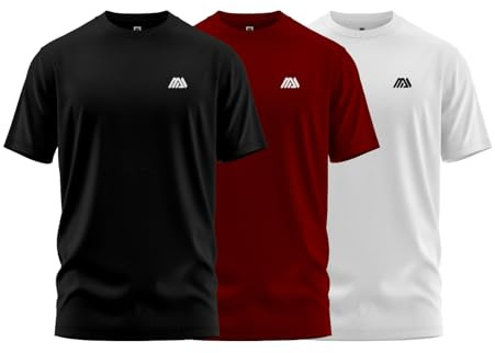 mymixtrendz Pack of 3 Mens Active Short Sleeves T Shirt Olympic Casual Uniform Work Wear Regular Fit Round Neck Multi-Colours Gift T Shirt Top