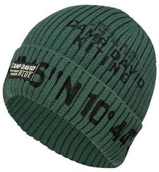 Camp David Herren Rippstrickmütze mit Prints und Patch Dark Green None