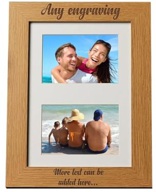 Personalised Engraved Double Brown Wooden Photo Frame 6x4 | Cursive Text, Gift
