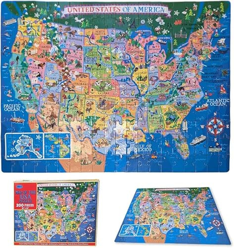 Educational & Learning USA Map Jigsaw Puzzle, Geography Puzzle with Continents & Countries - learn United States of America map Jigsaw for Kids Age 7+, USA Map