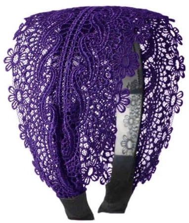 Diadema para mujer, 11 cm de ancho, diademas de encaje vintage, diadema de encaje floral, accesorio para el cabello, elegante banda para el pelo, accesorio para bodas, fiestas de noche, color lila
