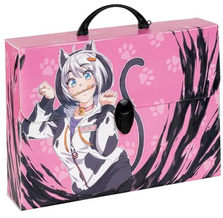 Favorit Valigetta in Polipropilene Alveolare con stampa in alta risoluzione MANGA Pink Cat, dimensioni 37,5X27 cm, Dorso 8 cm, 1 chiusura