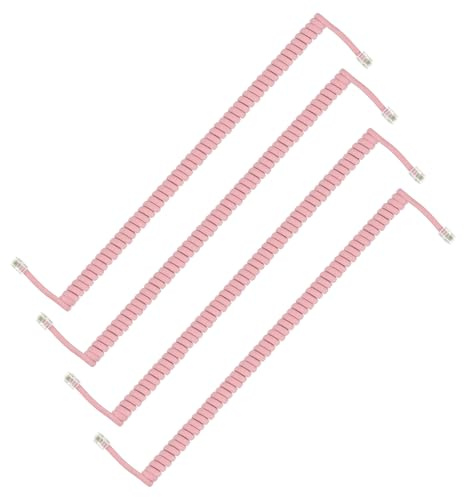 PATIKIL 4 Pack Fil Telephone Fixe, 6.6 Pieds (Enroule 1.3 Pieds) RJ9/RJ10 4P4C Fil Combine Telephone Fixe Cable Universel Accessoire De Telephone, Rose