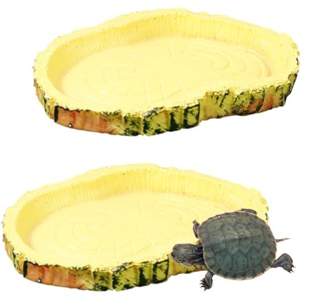 JAZOKA 2 Pcs Tortoise Water Bowl Set 11x8cm Reptile Food & Water Dish, Resin, Easy to Clean, Realistic Tree Bark Texture, Perfect for Small Reptiles, Frogs, Geckos, Snakes, Lizards, Chameleons