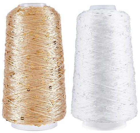 CABODYALS 1000M 2 Colori Paillettes Scintillanti colonneto Accessori Paillettes Glitter Metalliche Filo Poliestere Ago Mano Spago con Bobina per Cucire Realizzazione Vestiti Decorazione Fai Da Te Arti