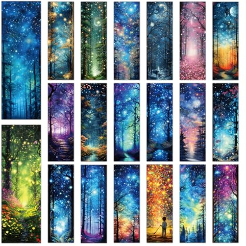 Fantasy Starry Night Forest Bookmarks - Cosmisun 100 Pcs Starry Night Sky Bookmark Paper Moon Space Book Marks Page Marker Clip Gifts for Women Men Boys Book Lovers Students Teachers Bookish Reading