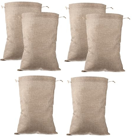 BIUDECO Sacchetti Riutilizzabili in Juta Coulisse 6 Pezzi per Conservazione Alimenti e Ortaggi Dimensioni 20x30 Cm, per Cucina e Giardino