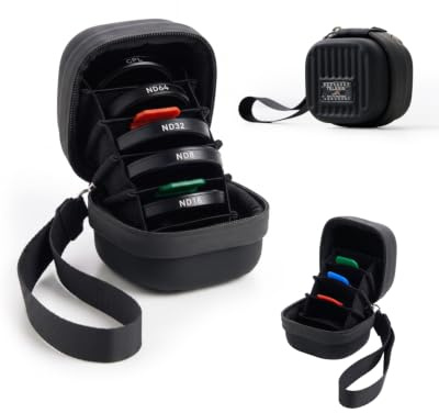TELESIN Hårt skal linsfilterväska för actionkamera filter upp till 48 mm, vattentät och dammtät förvaringsväska med handledsrem karbinhake för ND UV CPL-filter (svart)
