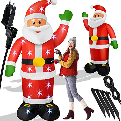 KESSER® Aufblasbarer Weihnachtsmann XXL 250cm LED beleuchtet inkl. Befestigungsmaterial Weihnachtsdekoration Weihnachtsdeko Figur, geräuscharmes Gebläse, Nikolaus Santa witterungsbeständig IP44