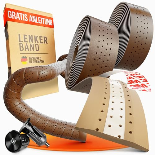 Kellago Lenkerband Rennrad Leder [ MIT VERBESSERTE DÄMPFUNG ] inkl. E-Book & 4x Klebestreifen - Rennrad Lenkerband schwarz/braun/weiß mit Lederoptik - Fahrrad Lenkerband