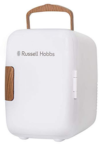 Russell Hobbs RH4CLR1001SCW Mini refroidisseur portable et chauffe-canettes pour boissons, cosmétiques, maquillage, soins de la peau, alimentation CA/CC, style Scandi, effet bois et blanc