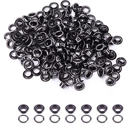 100PCS Tülle Kit Metall Messing Tüllen Ösen mit Waschmaschine Schuh Kleidung Leinwand Leder DIY Projekte, 4mm Innendurchmesser(Schwarz)